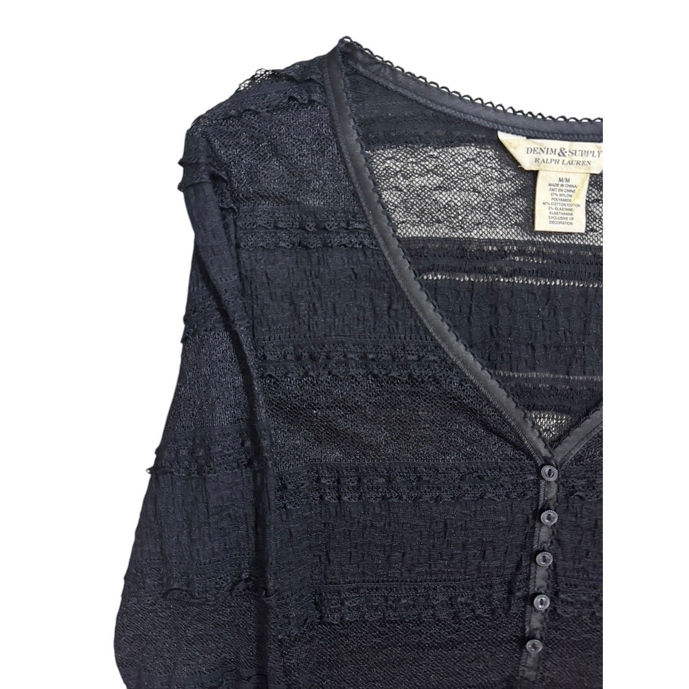 Womens Denim & Supply Ralph Lauren Black V Neck Top Jumper Blouse Size Medium - Picture 3 of 4